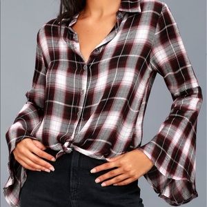 Lulus Burgundy Plaid Button-Up Top